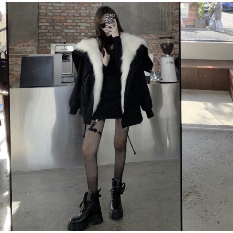 Áo khoác dạ lông cực dày dặn ulzzang | BigBuy360 - bigbuy360.vn