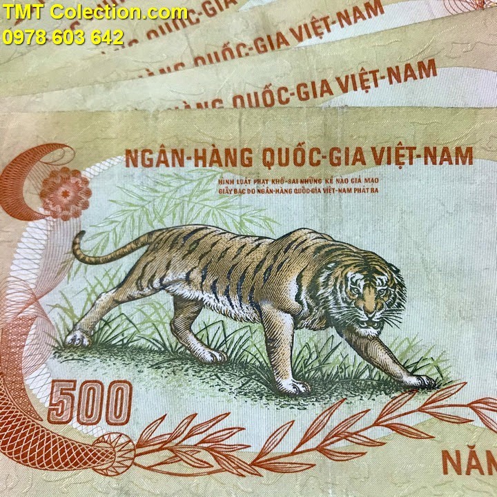 Tiền Con Cọp 500 đồng Việt Nam, Chất liệu Giấy Cotton, Màu cam chủ đạo, trắng - SP001799