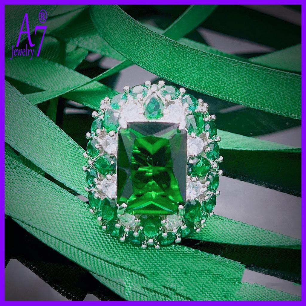 A7 Forest Princess Square Diamond Green Open Ring Nữ
