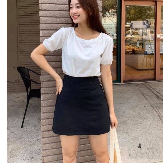 Chân Váy chữ A Ngắn lưng cao có quần trong chất vải tuyết mưa trơn mềm Chân váy ngắn dáng A basic phong cách làm Công sở
