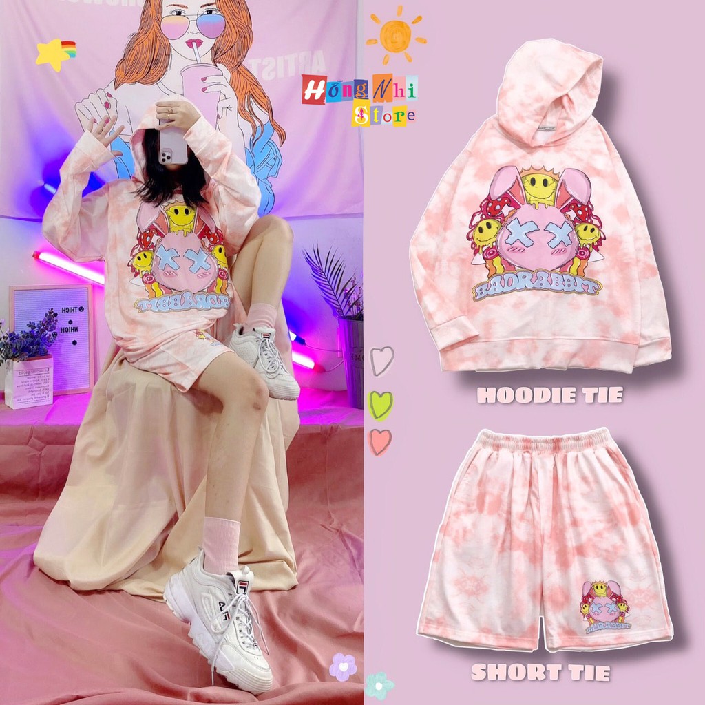 Set Áo Hoodie 3D In Hình Unisex Dáng Rộng Kèm Quần Short - Set Bộ Hoodie Loang Màu - MM