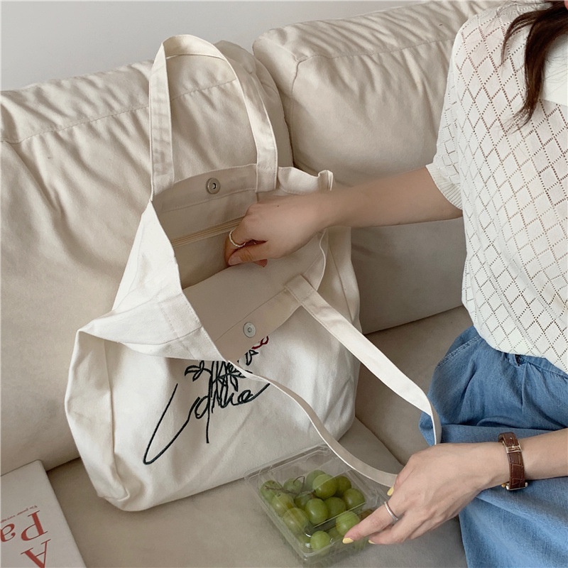 Túi Vải Canvas Thêu Hoa Hồng Thời Trang 2021 Dành Cho Nữ