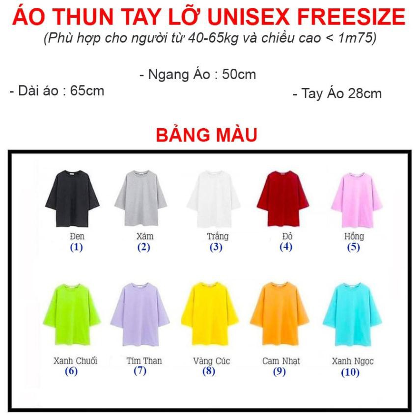 Áo Thun Trơn  Unisex Tay Lỡ Nam Nữ Cổ Tròn 10 Màu From Rộng