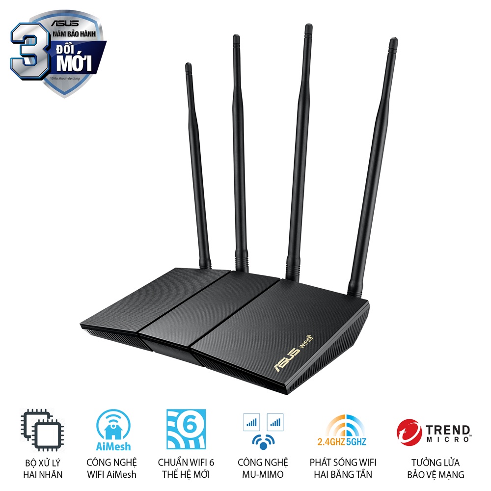 Router Wifi Asus RT-AX1800HP Chuẩn AX1800 Dual Band WiFi 6 Chuyên Xuyên Tường - Hàng Chính Hãng