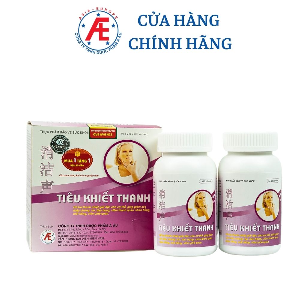 Tiêu khiết thanh hỗ trợ giảm khản tiếng, đau họng từ thảo dược DƯỢC PHẨM Á ÂU hộp 90 viên và 180 viên