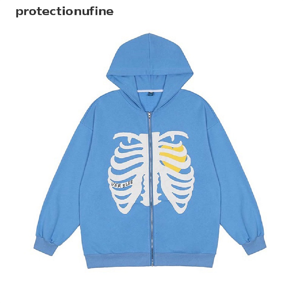Áo hoodie có khóa kéo hình xương thời trang cá tính đường phố cho nam và nữ