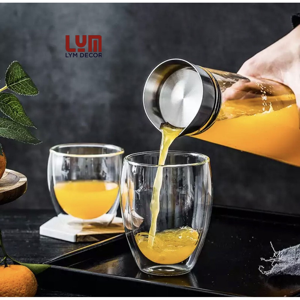 (HOT-ẢNH THẬT) Bình detox cao 1.4L - Bình nước TỰ RÓT thủy tinh chịu nhiệt cao cấp Borosilicate k chì, hàng xuất Âu