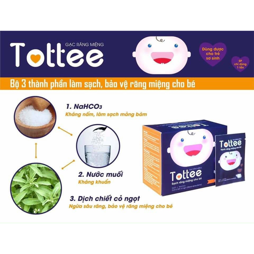 [CHÍNH HÃNG] Gạc rơ lưỡi vệ sinh răng miệng cho bé Tottee hộp 25 gói