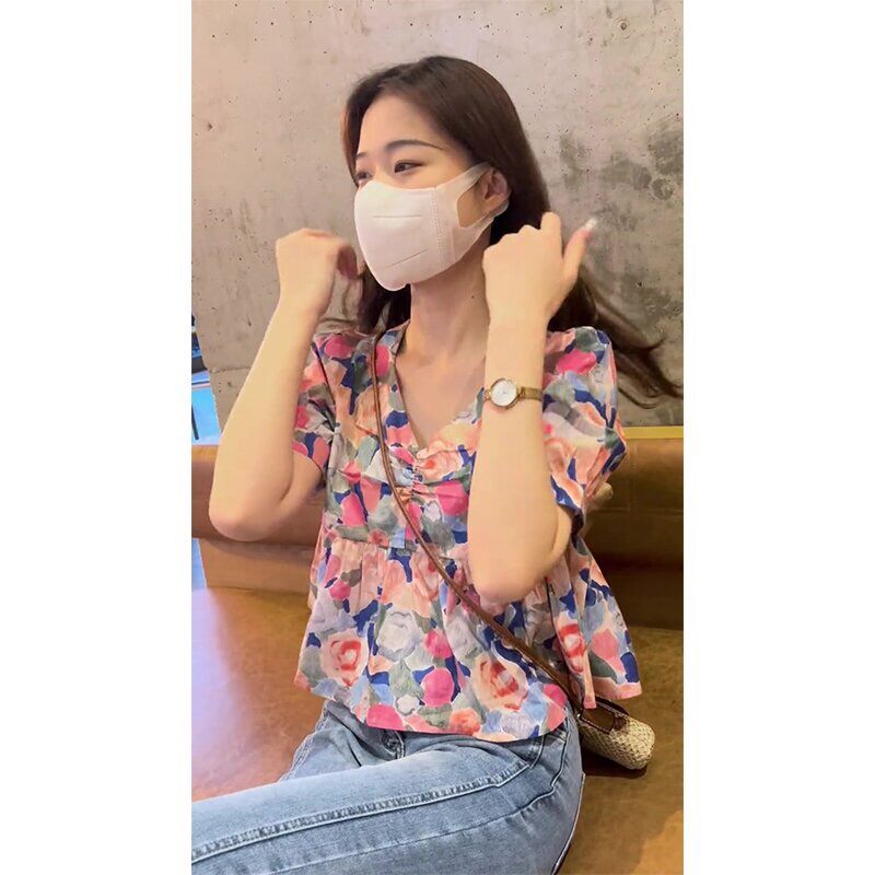 Áo Sơ Mi Ngắn Tay Họa Tiết Hoa Mẫu Mới Mùa Hè 2022 Thời Trang Cho Nữ