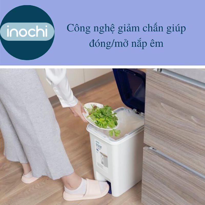 Thùng rác đạp chân chữ nhật Inochi Hiro 15L xuất Nhật - Kháng khuẩn, khử mùi (giao màu ngẫu nhiên)