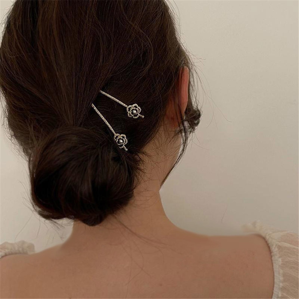 BANGE 1 Kẹp Tóc Hình Hoa Trà Đen Đính Ngọc Trai Giả Thời Trang Nữ
