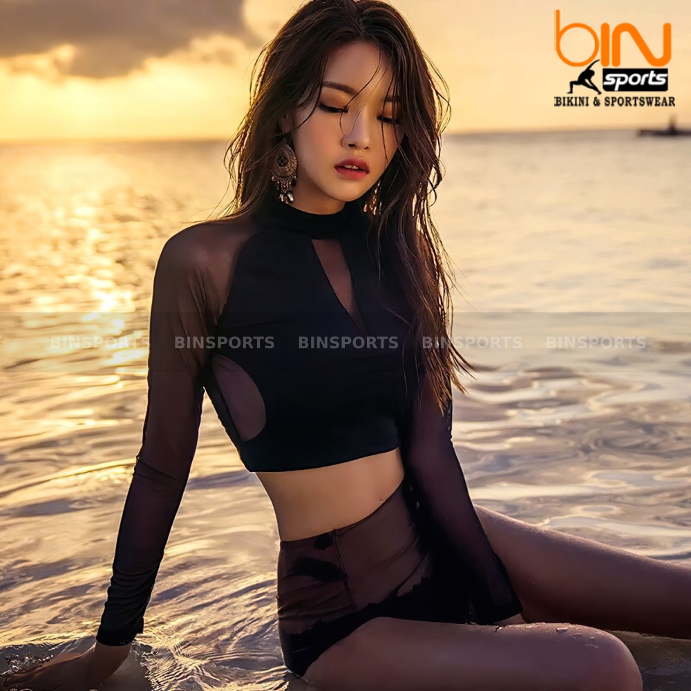 Bikini Nữ Hai Mảnh Tay Dài Phối Lưới Freesize Bin Sports BHV123