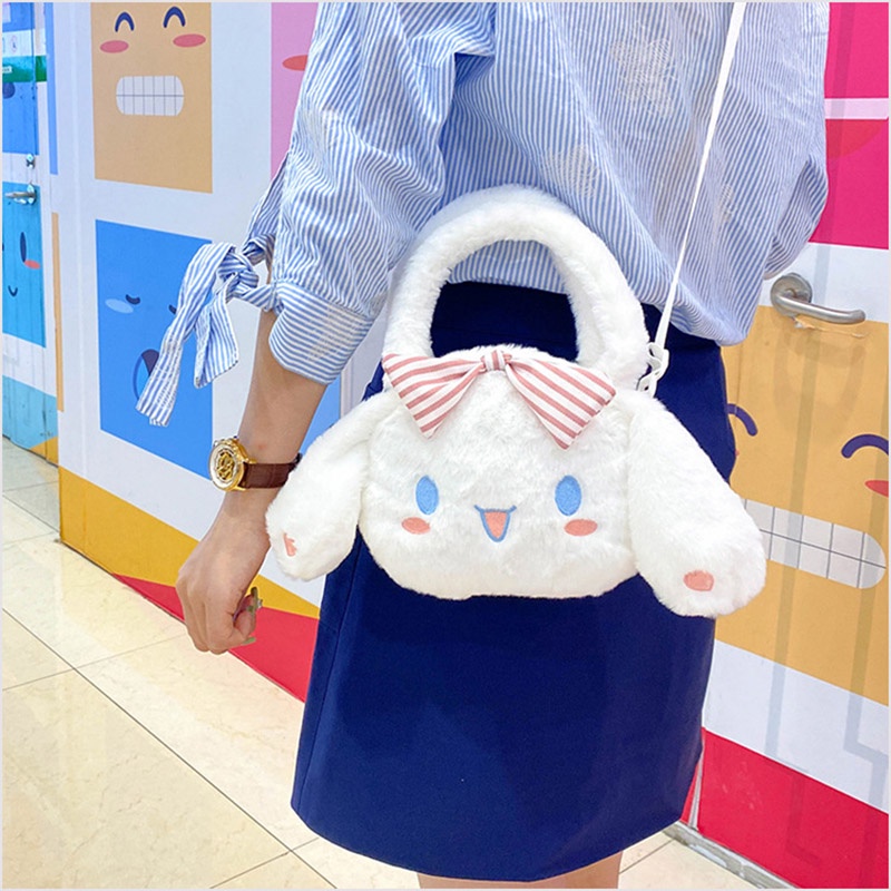 túi sang trọng Chó Yugui với chiếc nơ dễ thương con chó tai to Túi đeo chéo làm bằng vải sang trọng mềm mại