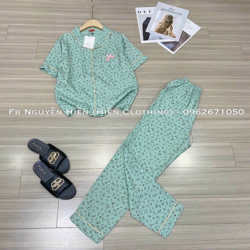 BỘ ĐỒ MẶC NHÀ PIJAMA CHẤT ĐŨI LỤA HOẠ TIẾT HOA NHÍ CAO CẤP