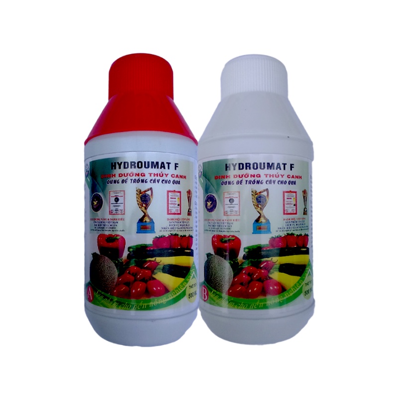 Dinh dưỡng Thủy Canh Hydro Umat F 1L - Dung Dịch Trồng Rau Ăn Lá và Củ Quả (gồm 2 chai 0.5L)
