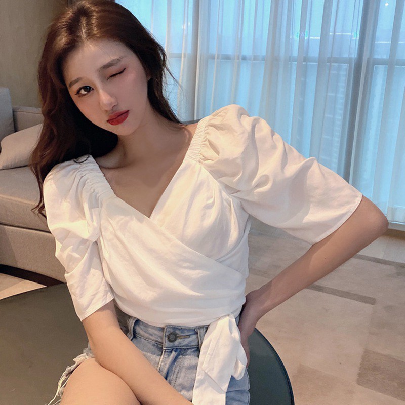 Áo Nữ Tay Phồng Cổ Chữ V Thời Trang Thanh Lịch