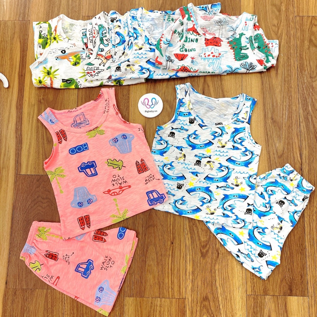 Bộ sát nách Bigbaby, bộ sát nách sợi tre xuất hàn 100% cotton seesoo mỏng mát cho bé 11-32KG
