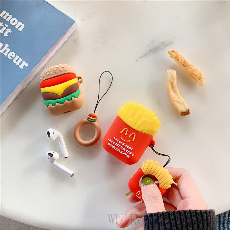 French Fries Burger Popcorn airpods 1/2 Protective Case Creative Wireless Bluetooth Silicone Drop-Resistant Earphone Sleeves