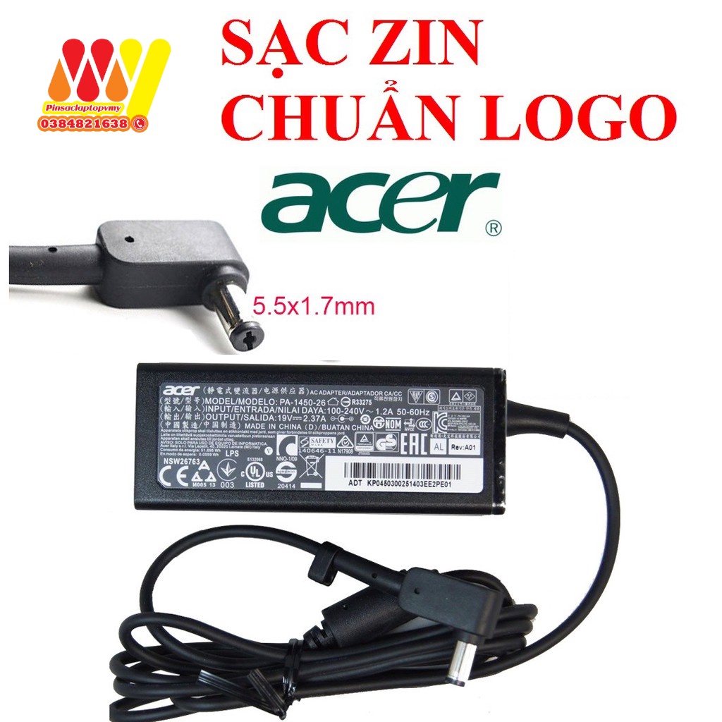 [New] Sạc Laptop Acer Aspire 19V 2.37A 45W V3-111 V3-112 V3-472 V3-571 V3-572 ES1-512-C5S4 - ZIN NEW - Kèm dây nguồn