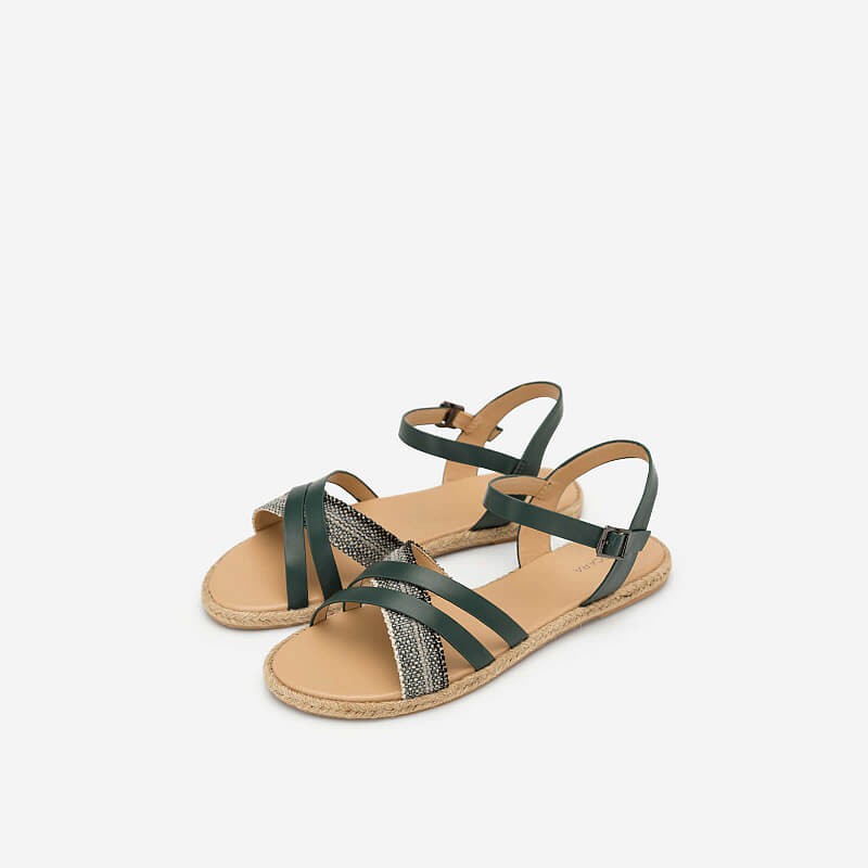 Vascara - Giày Sandal Quai Chéo Phối Cói - Màu Xanh Cổ Vịt [Chất lượng]