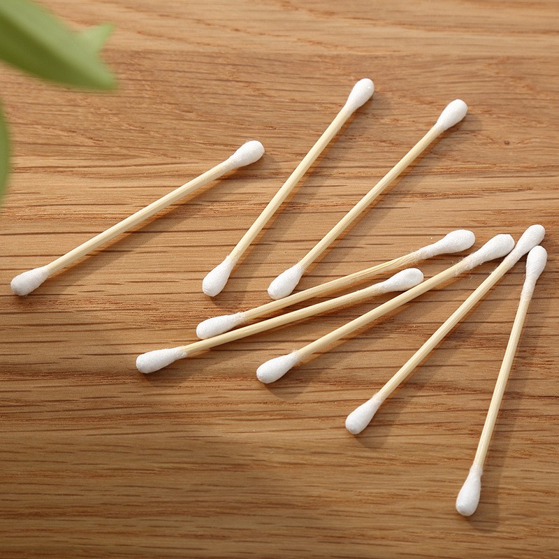 Set 100 Tăm Bông Hai Đầu Thân Gỗ Tre Dùng Một Lần Tiện Lợi Dễ Sử Dụng
