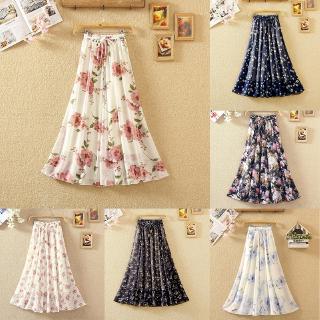 Chân váy maxi vải voan co giãn in hoa xinh xắn nữ tính