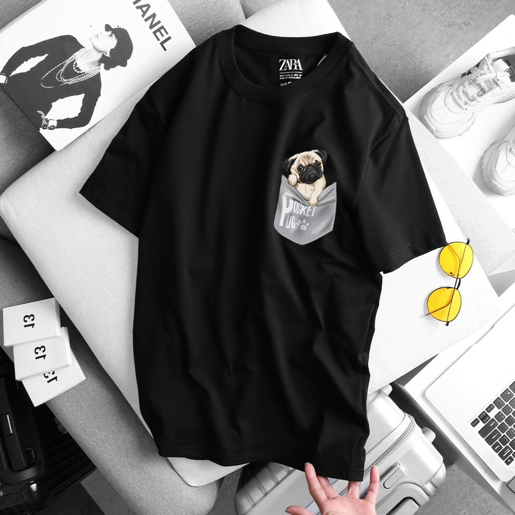 Áo Thun Zara Chó Bull Mặt Xệ Unisex Thun Cotton 4 Chiều