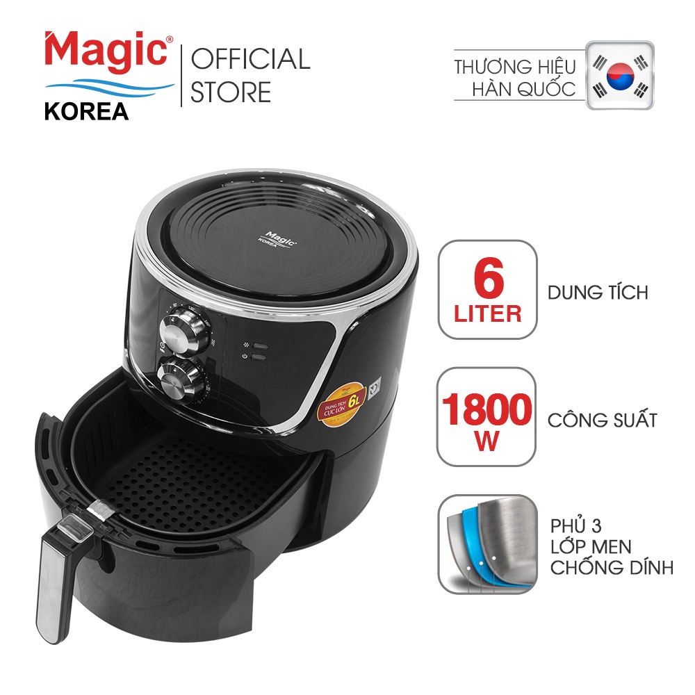 [Mã ELHADEV giảm 4% đơn 300K] Nồi chiên không dầu Magic Korea A-801 Đen 6L - Hàng chính hãng