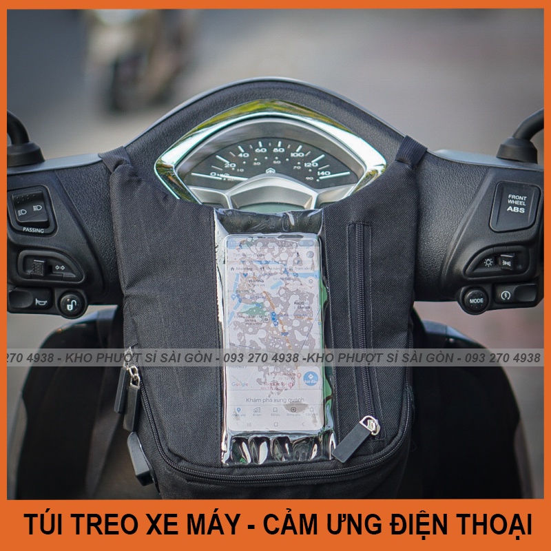 Kho Sỉ SG - Túi đựng điện thoại treo đầu xe máy dạng dọc cảm ứng được điện thoại kèm găng tay xe máy dạng BlackHawk SWAT