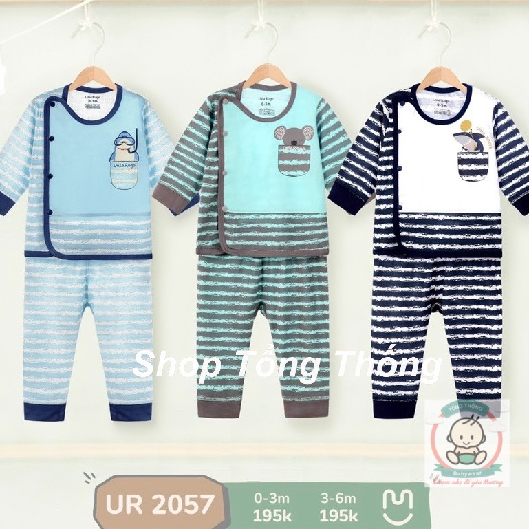 Bộ Uala Rogo chất vải Bamboo cài chéo sọc sơ sinh in cá biển đại dương cho bé trai bé gái 2057