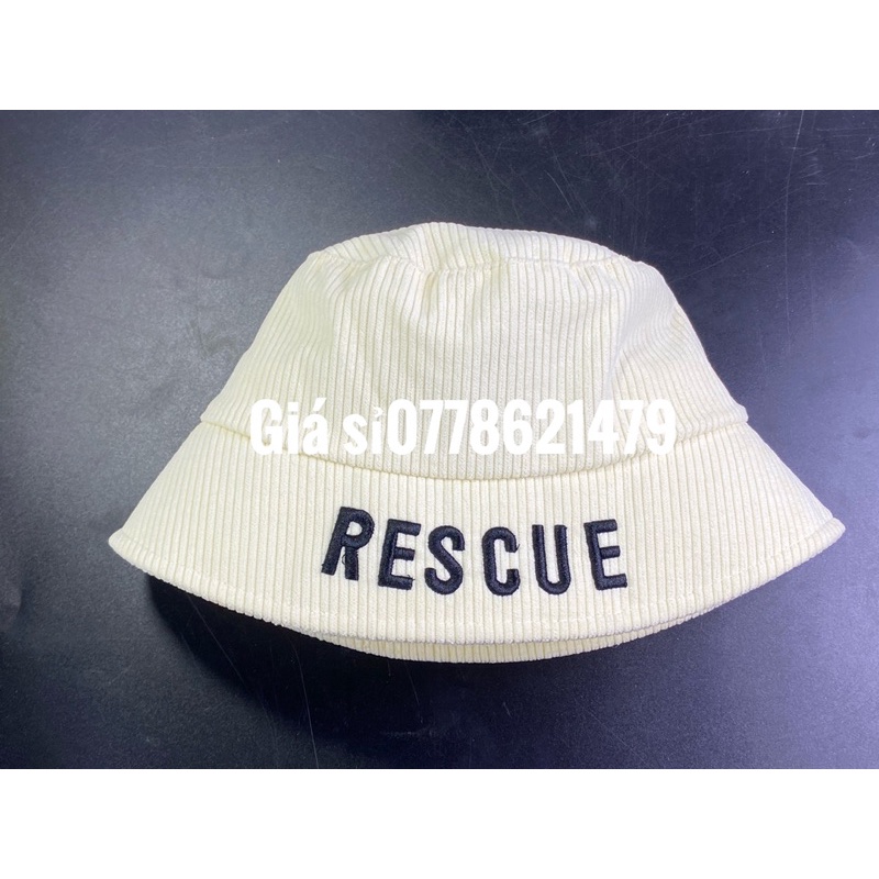 nón bo cụp hàn quốc : mũ bucket nữ thêu vành RESCUE thời trang trẻ