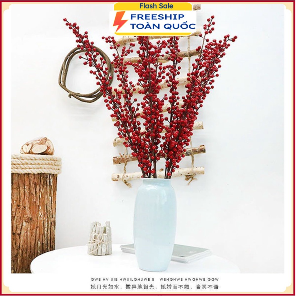 PVN22586 Cành đào đông (cherry) giả cao cấp, trang trí nhà cửa, văn phòng, decor (cành 12 nhánh) T2 .