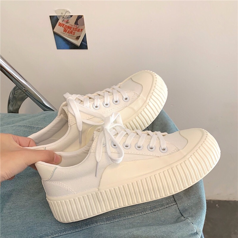 Giày thể thao nữ vải canvas đế bánh mì kiểu dáng đơn giản basic phong cách Ulzzang