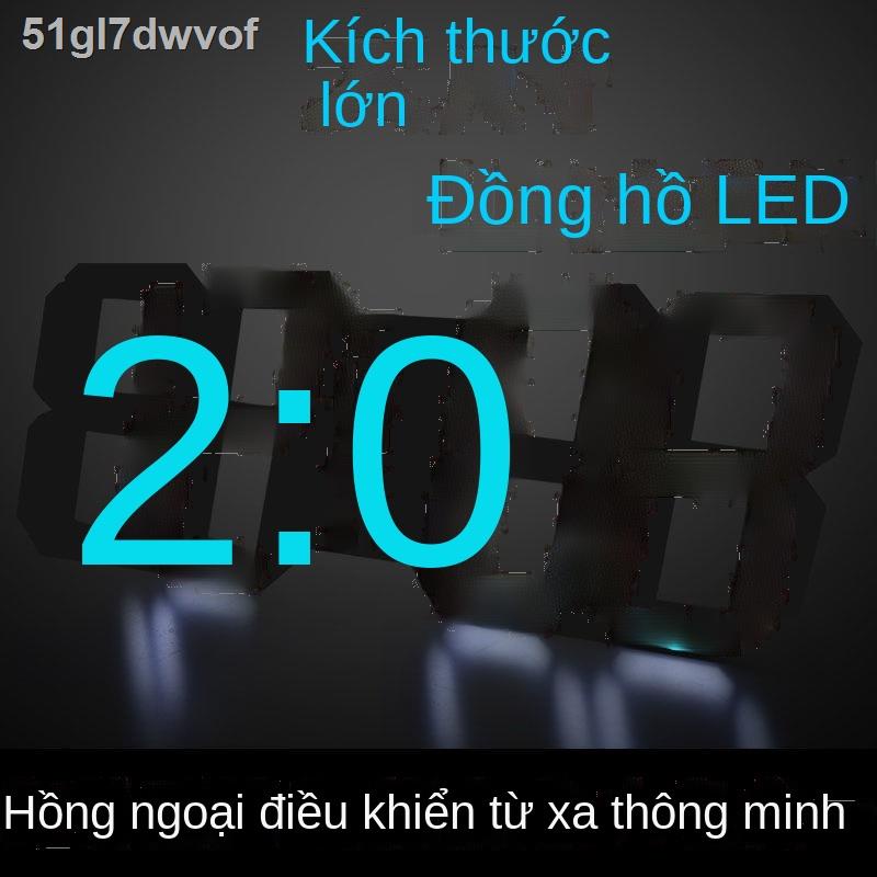 ✙☂Đồng hồ treo tường LED im lặng thông minh phát sáng báo thức cho phòng khách ngủ điện tử điều khiển từ