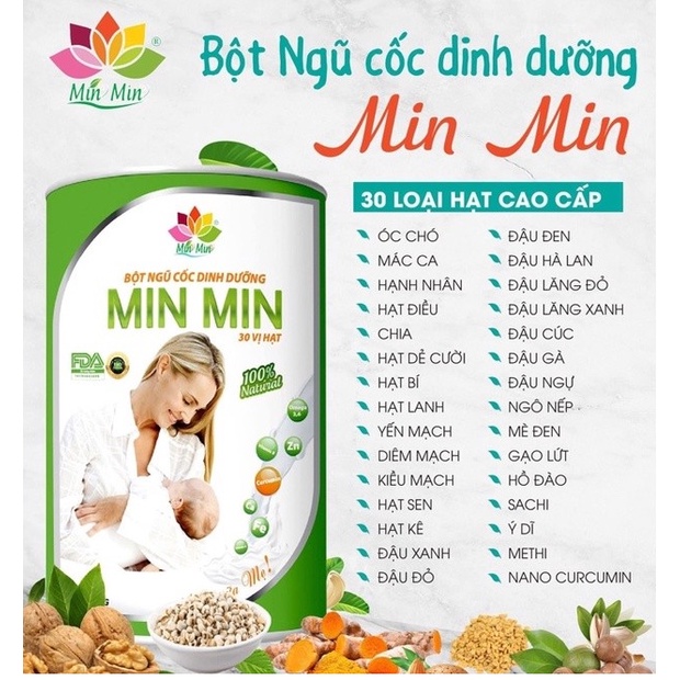 Bột Ngũ Cốc Lợi Sữa Min Min 500g 30 loại Hạt mẫu mới