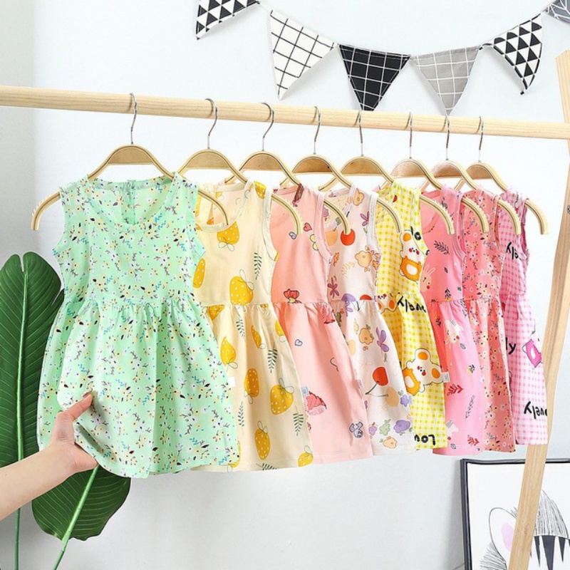 Đầm Sát Nách Chất Liệu Cotton Lụa In Họa Tiết Thời Trang Mùa Hè Cho Bé Gái
