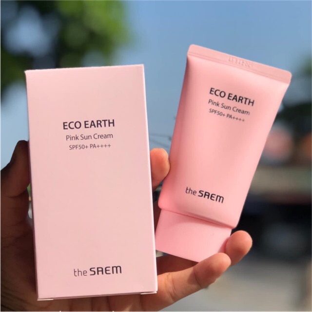 Kem Chống Nắng The SAEM Eco Earth Power Pink Sun Cream SPF50+ PA++++ 50ml Chính Hãng The Seam Hàn Quốc mẫu mới