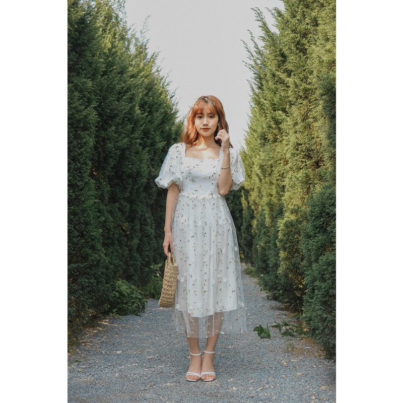 Đầm Spring Date, đầm công chúa màu trắng Flower & Dot