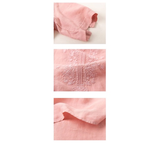 Áo Sơ Mi cotton Cổ v Tay Ngắn Dáng Rộng Thêu Họa Tiết Thời Trang Mùa Hè Mới Cho Nữ