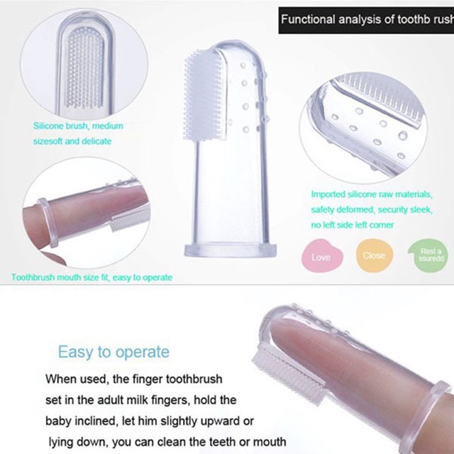 Bàn chải xỏ ngón silicon siêu mềm cho bé vệ sinh răng miệng