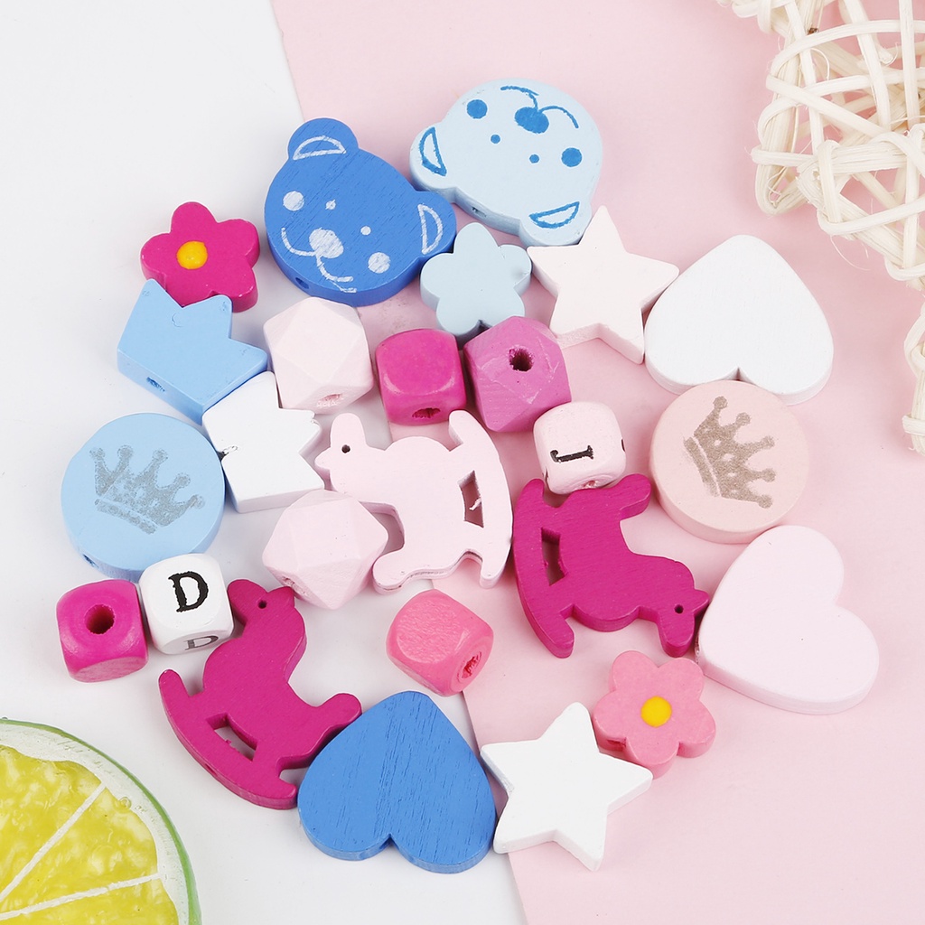 Set 10-300 hạt gỗ màu hỗn hợp làm đồ trang sức thủ công/đồ chơi cho trẻ em DIY