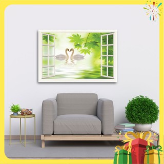 Tranh đôi chim uyên ương màu xanh - tranh treo tường đẹp