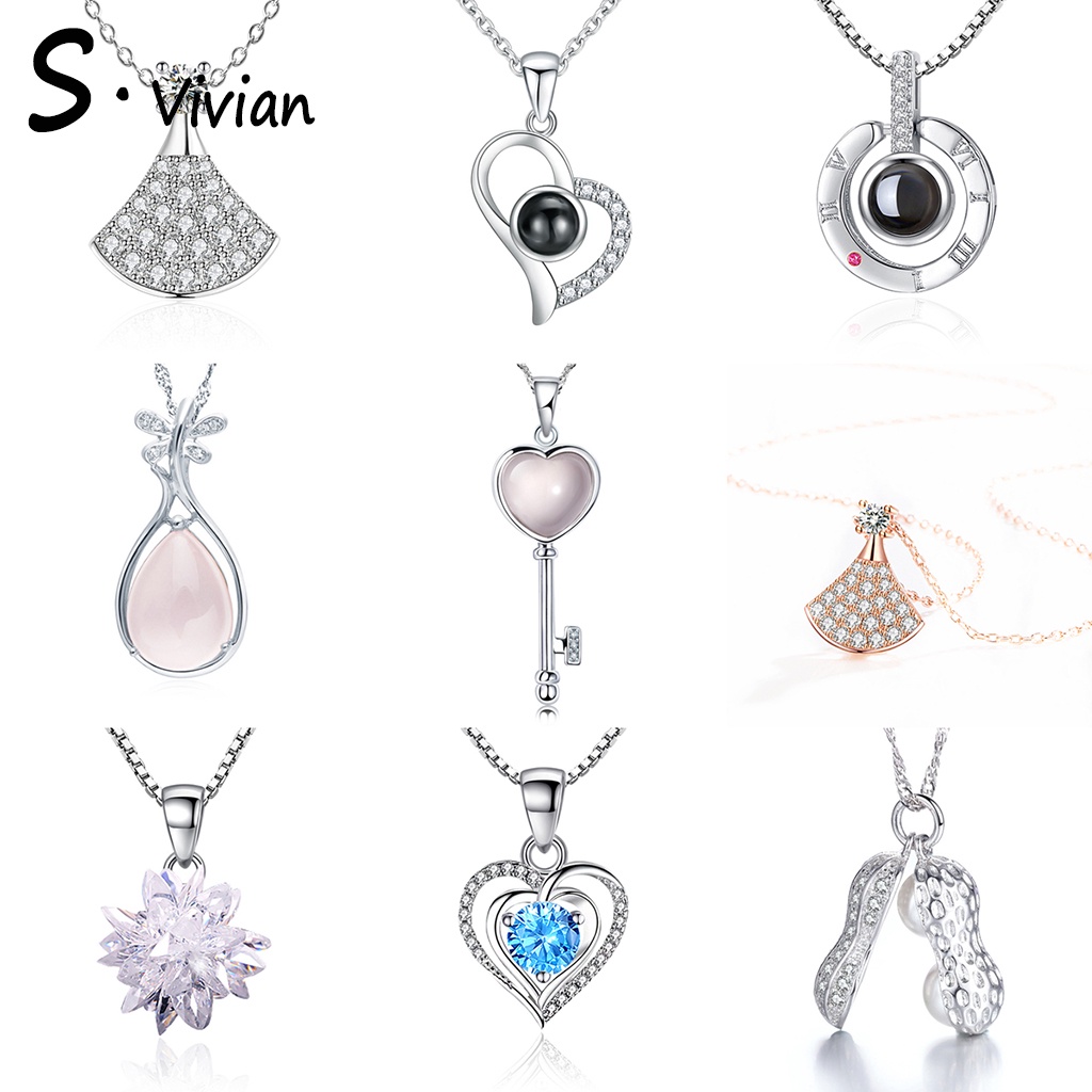Dây Chuyền Bạc 925 Mặt Hình Hoa / Trái Tim Đính Đá Pha Lê / Kim Cương Giả 15 Kiểu Dáng Thời Trang Cho Nữ