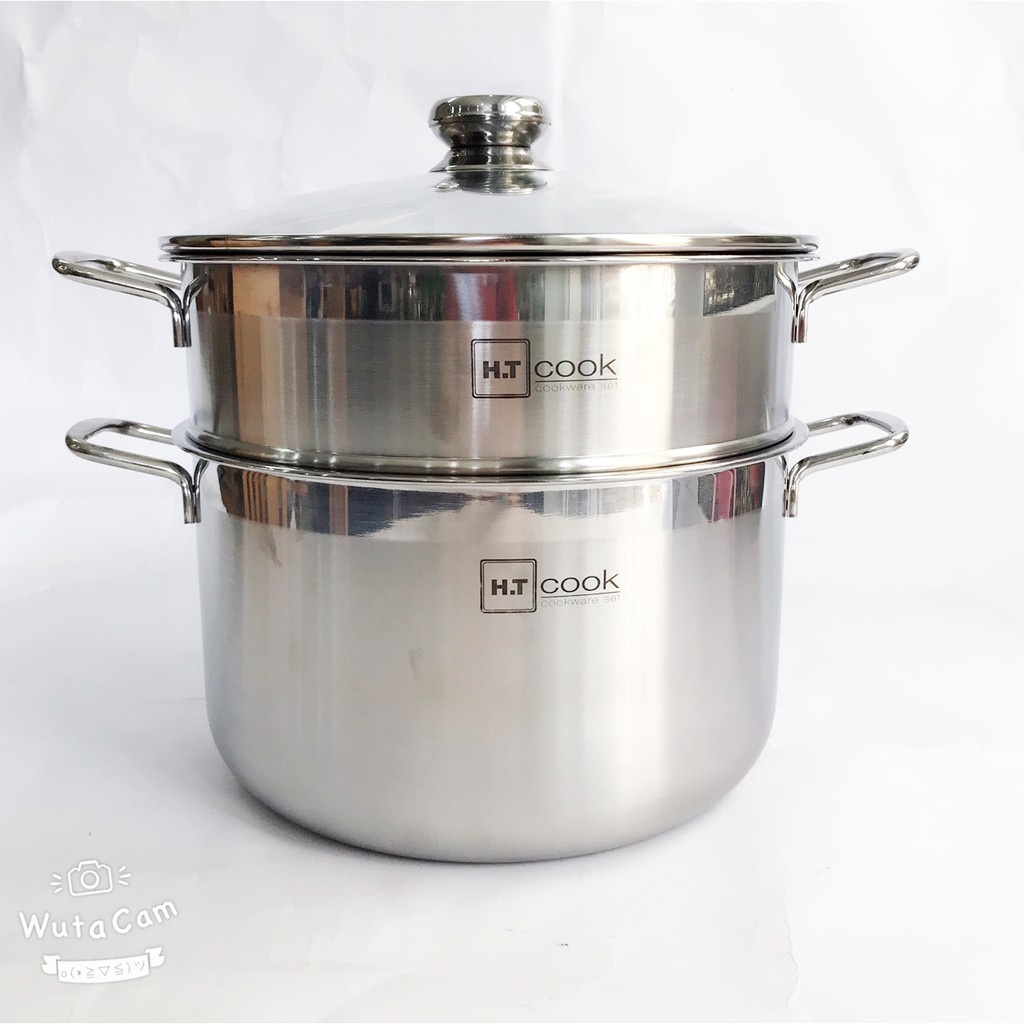 Bộ nồi xửng hấp 1 đáy cao cấp Fivestar H.T Cook nắp kính dùng được bếp từ , gas , hồng ngoại 26cm | 28cm | 30cm | 32cm