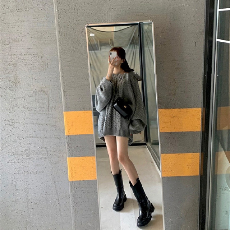 Áo Sweater Dệt Kim Cổ Tròn Dáng Rộng Thời Trang Thu Đông Phong Cách Hàn Quốc Cho Nữ