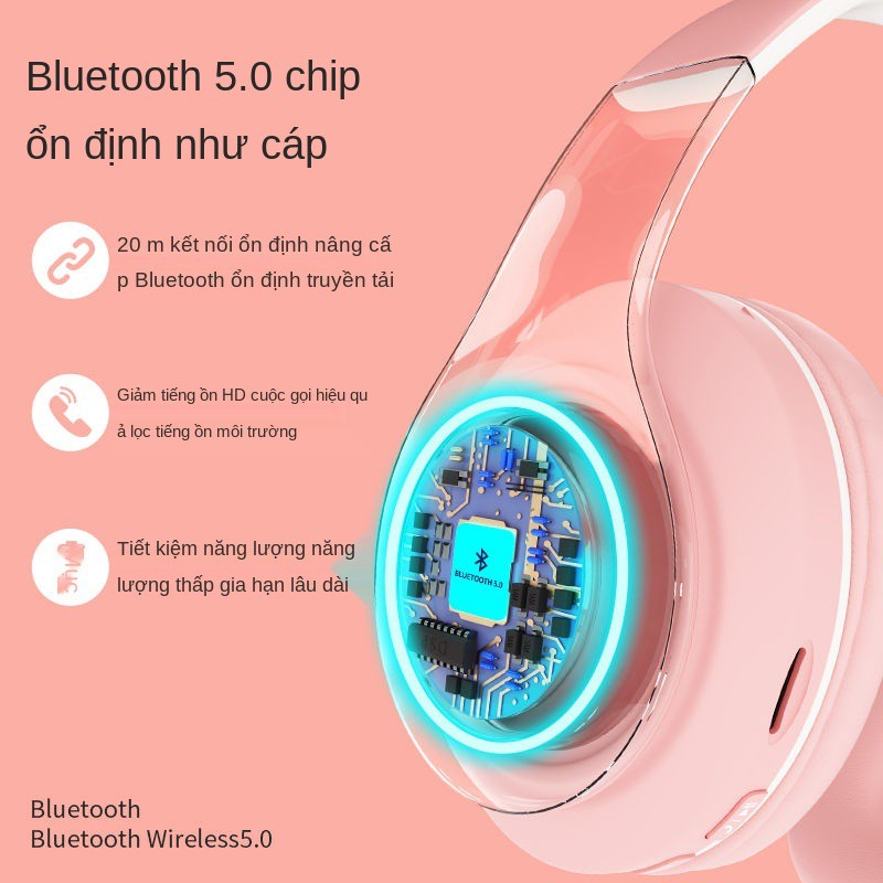 Sản phẩm mới Tai nghe bluetooth phát sáng Macaron siêu trầm gắn trên đầu với Android iPhone phổ thông <