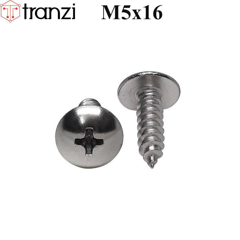 Vít bake đầu dù đuôi nhọn ren thô inox 304 M5x16 - túi 10 cái