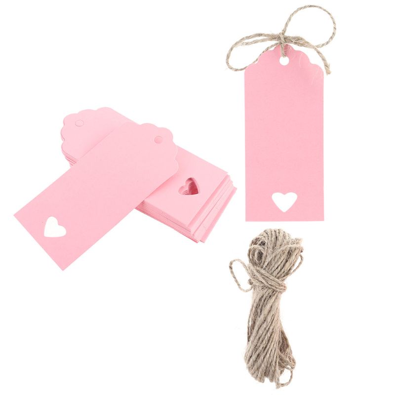 Set 100 Thẻ Giấy Kraft Trơn In Hình Trái Tim Trang Trí Đồ Thủ Công Đa Ứng Dụng