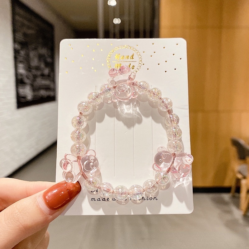 Dây buộc tóc bằng da co giãn đính hạt đá phong cách Hàn Quốc đơn giản cho nữ