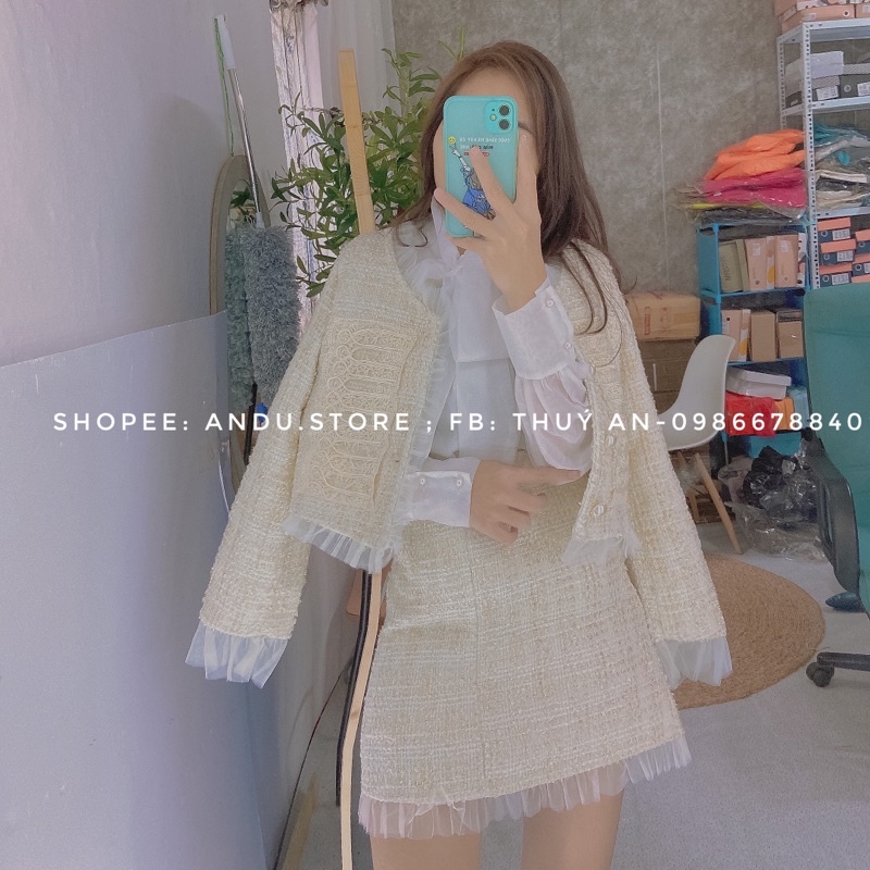 Set dạ tweed viền bèo⚡️ANDUSTORE⚡️ tiểu thư, sang chảnh.